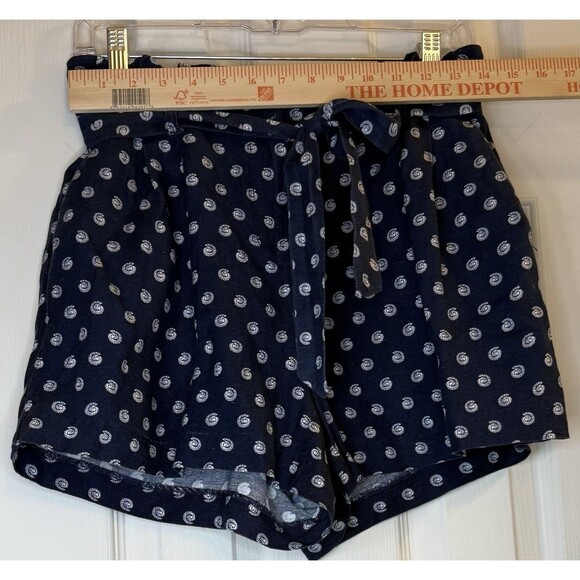 LOFT Women’s Navy Linen Blend Belted High Rise Shorts Size S Shell Print Pockets - Picture 3 of 8